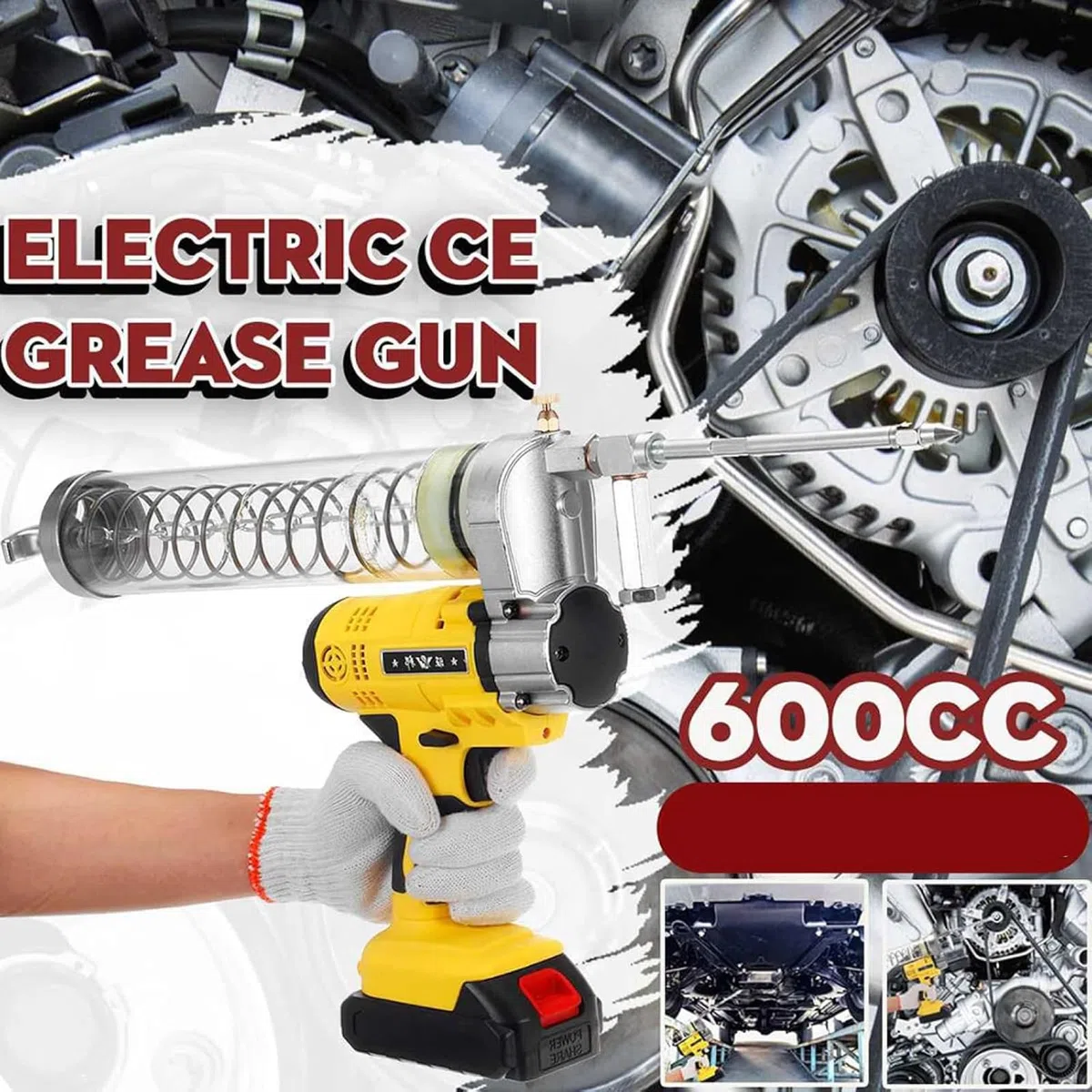 Pistola de grasa de alta presión, eléctrica sin escobillas, 6000-7000 PSI, manguera de 30 cm, mango cómodo, luz LED integrada para aplicaciones industriales y de bricolaje