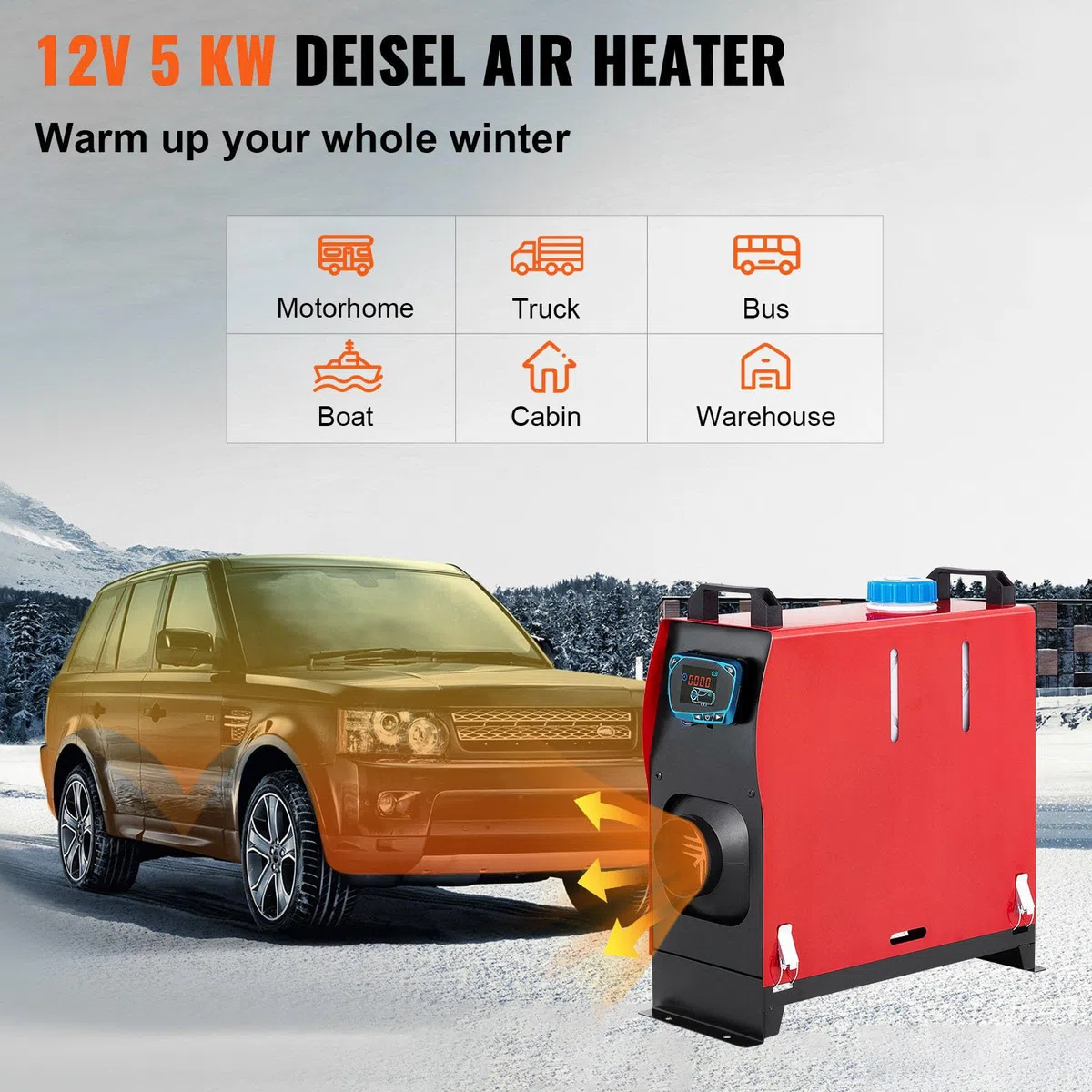 Calentador de Aire diésel de 12 V con Control Remoto y silenciador: Ideal para vehículos recreativos, Camiones, autobuses y remolques