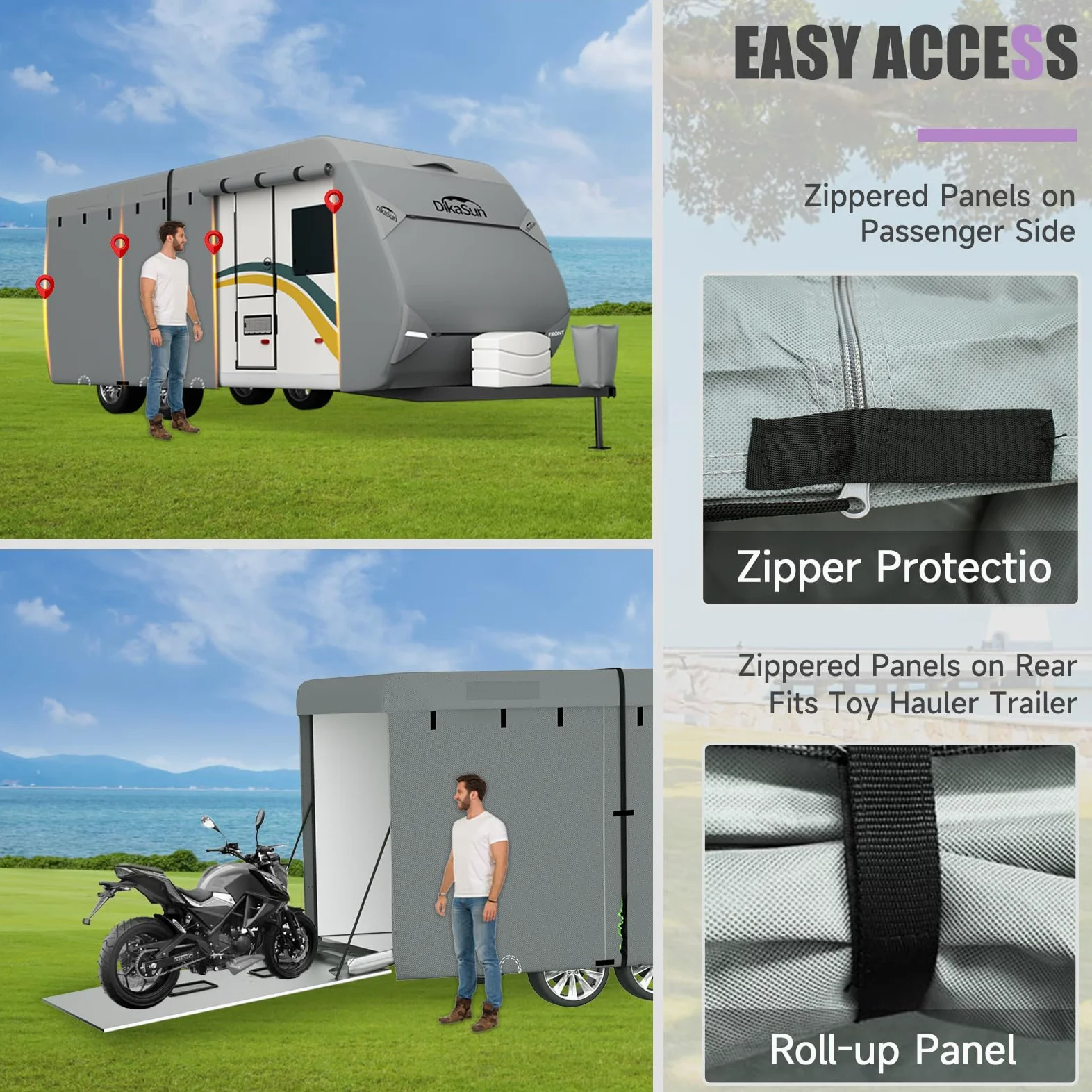 Cubierta para caravana, cubierta de remolque de viaje mejorada de 7 capas para caravana de 18 a 20 pies, cubierta impermeable para transportador de juguetes con cubierta de gato de lengüeta
