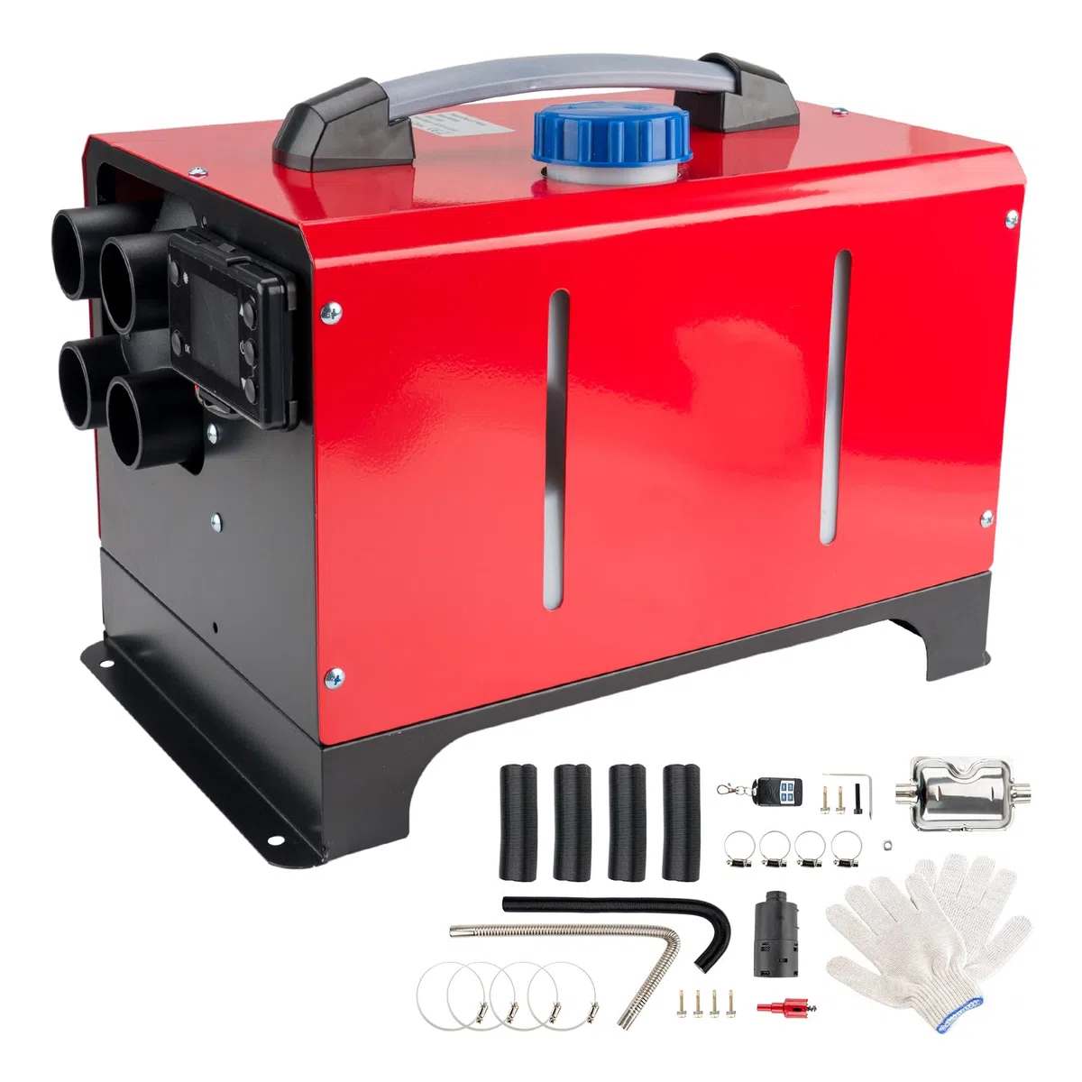 Calefactor de estacionamiento rápido todo en uno de 12 V y 5 kW con 4 orificios, control remoto y monitor digital para camiones, barcos, autocaravanas, remolques, turismos y furgonetas camper (rojo