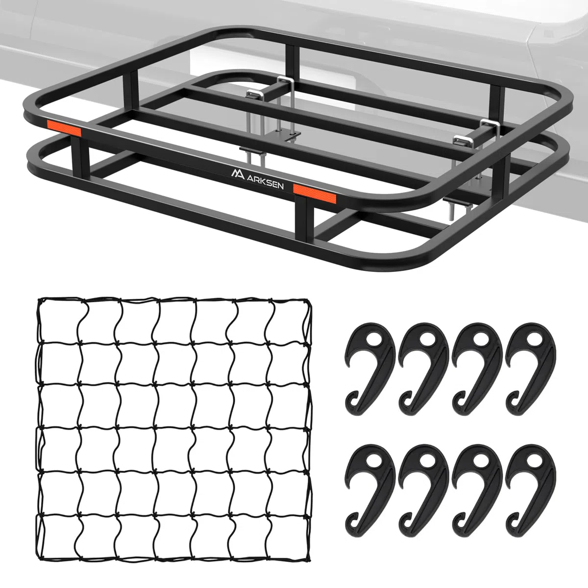 ARKSEN Cesta de equipaje resistente de 32 x 26 pulgadas con red, almacenamiento para RV, camping, viajes, capacidad de 350 libras, color negro
