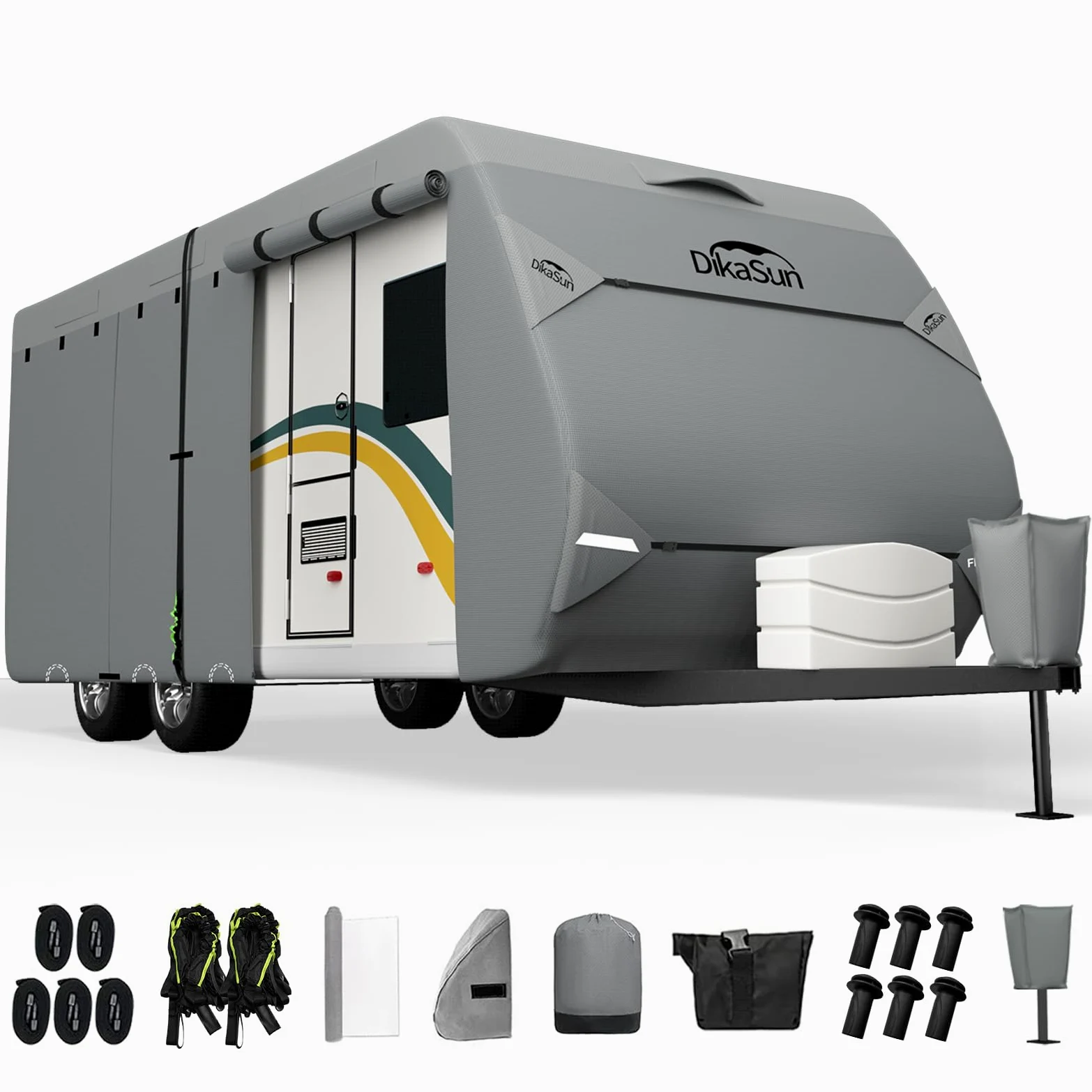 Cubierta para caravana, cubierta de remolque de viaje mejorada de 7 capas para caravana de 18 a 20 pies, cubierta impermeable para transportador de juguetes con cubierta de gato de lengüeta