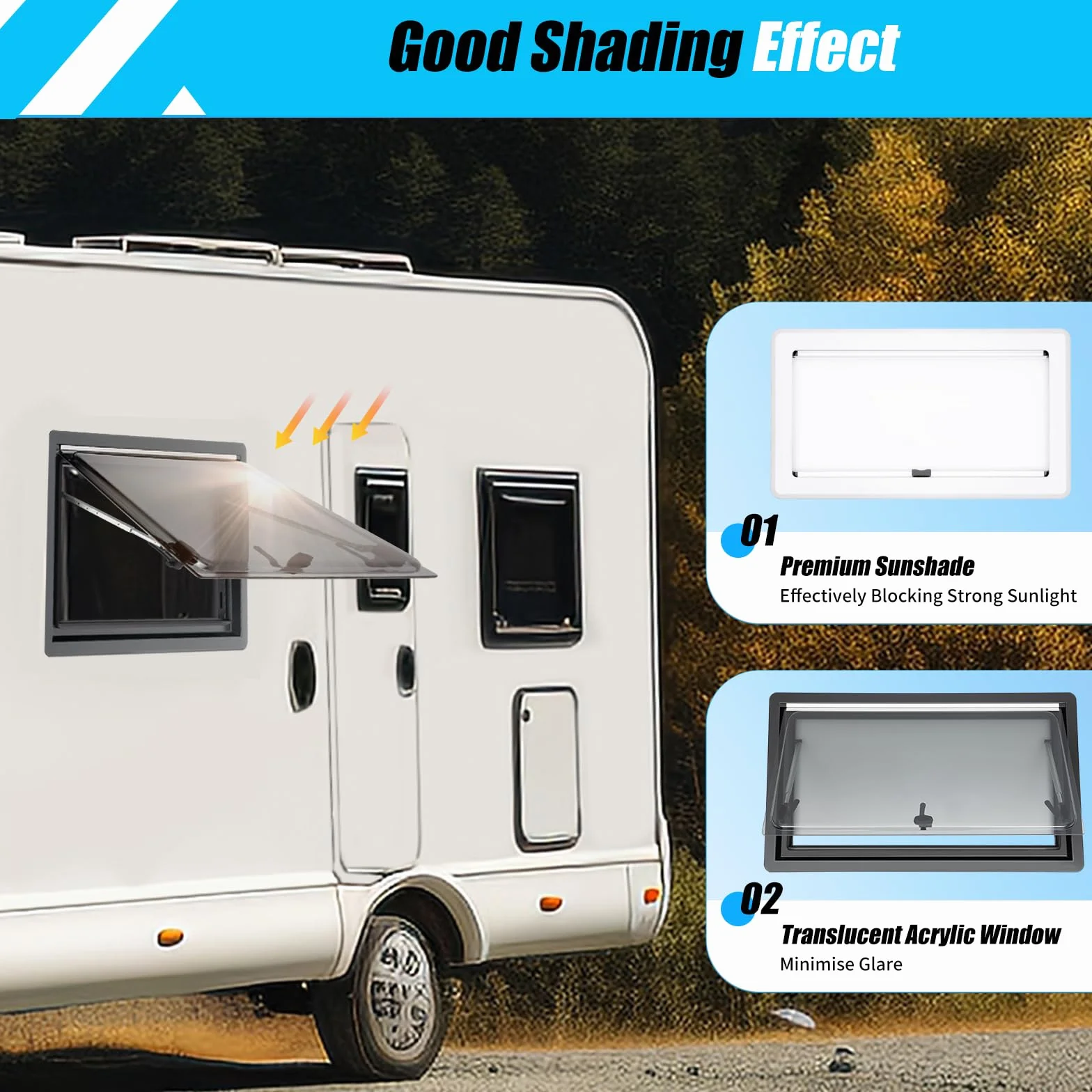 Ventana de autocaravana, 900 x 500 mm, para caravana, fija, para deslizar, ventana plegable externa con estor para RV Kastenwagen Van Camper (900 x 500 mm)