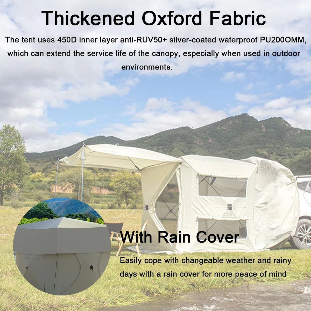 Toldo Furgoneta Camper 450D Tela Oxford PU200Omm RUV50+, Toldos para Caravanas Protector Solar y Resistente a la Lluvia, Diseño Desmontable y Ventanas Grandes de Doble Capa(Green)