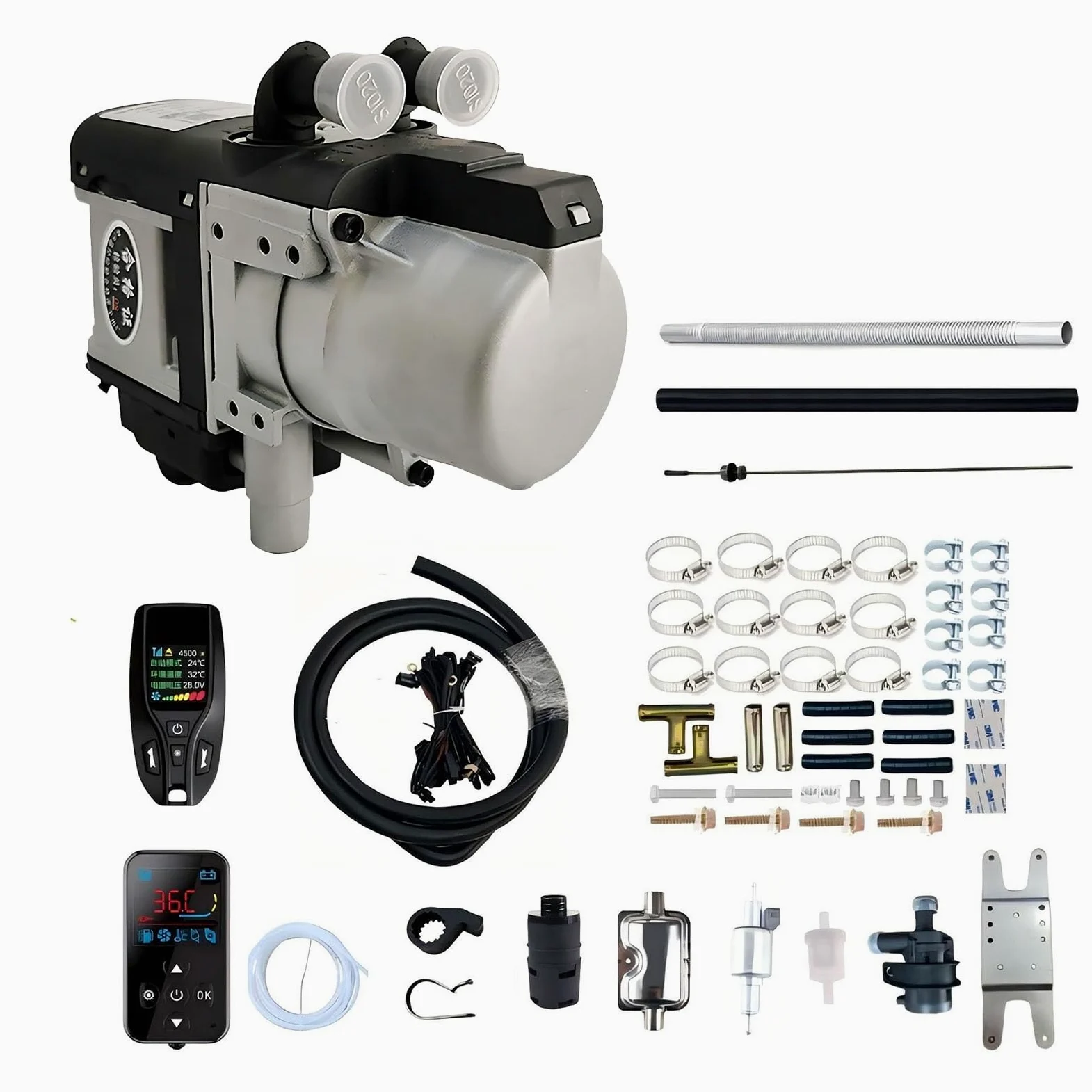 Calentador hidráulico de 5 kW, 12 V/24 V, para estacionamiento de caravanas, Camiones y Barcos, precalentador de Motor con Control LCD Inteligente y Sistema de Arranque Remoto (24 V).