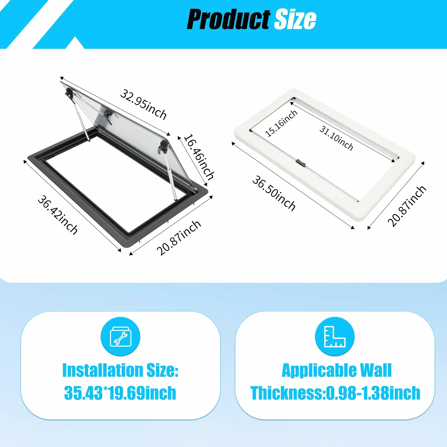Ventana de autocaravana, 900 x 500 mm, para caravana, fija, para deslizar, ventana plegable externa con estor para RV Kastenwagen Van Camper (900 x 500 mm)