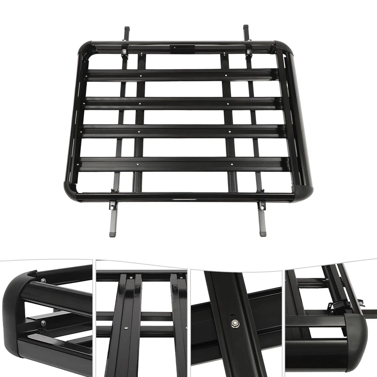Portaequipajes, cesta de techo universal, cesta de equipaje grande, cesta de equipaje de aluminio, anchura ajustable, color negro, techo de carga hasta 150 kg, barra de 140 x 100 cm
