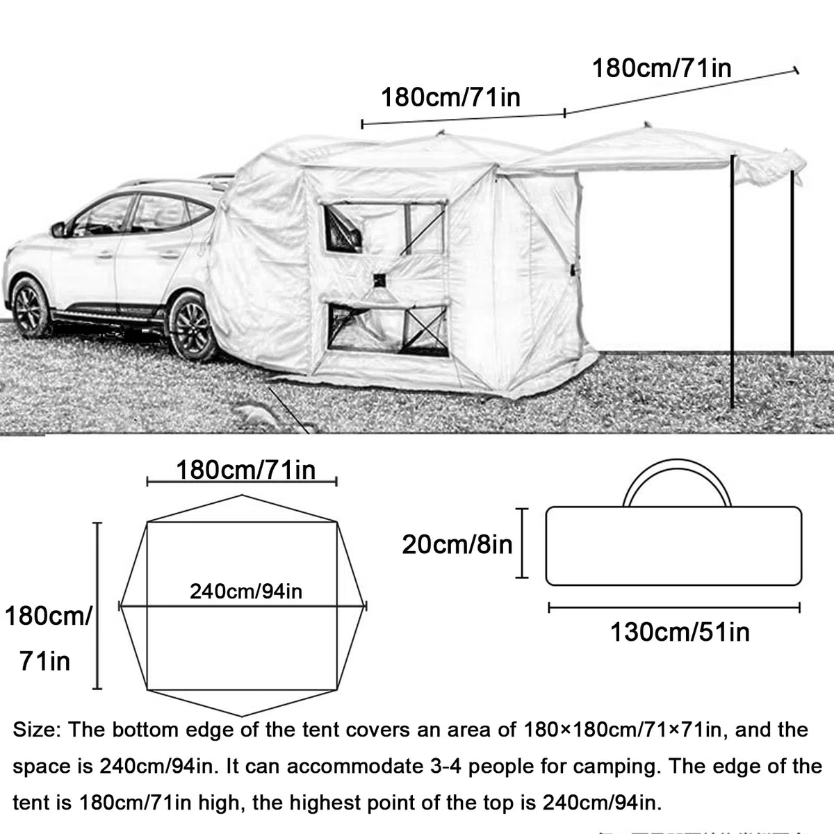 Toldo Furgoneta Camper 450D Tela Oxford PU200Omm RUV50+, Toldos para Caravanas Protector Solar y Resistente a la Lluvia, Diseño Desmontable y Ventanas Grandes de Doble Capa(Green)