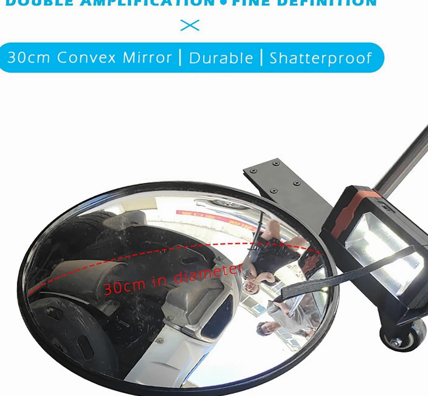 Espejo de inspección para Coche, retráctil, para Techo, 30 cm de diámetro, Reflector Convexo, para la Parte Inferior del vehículo.