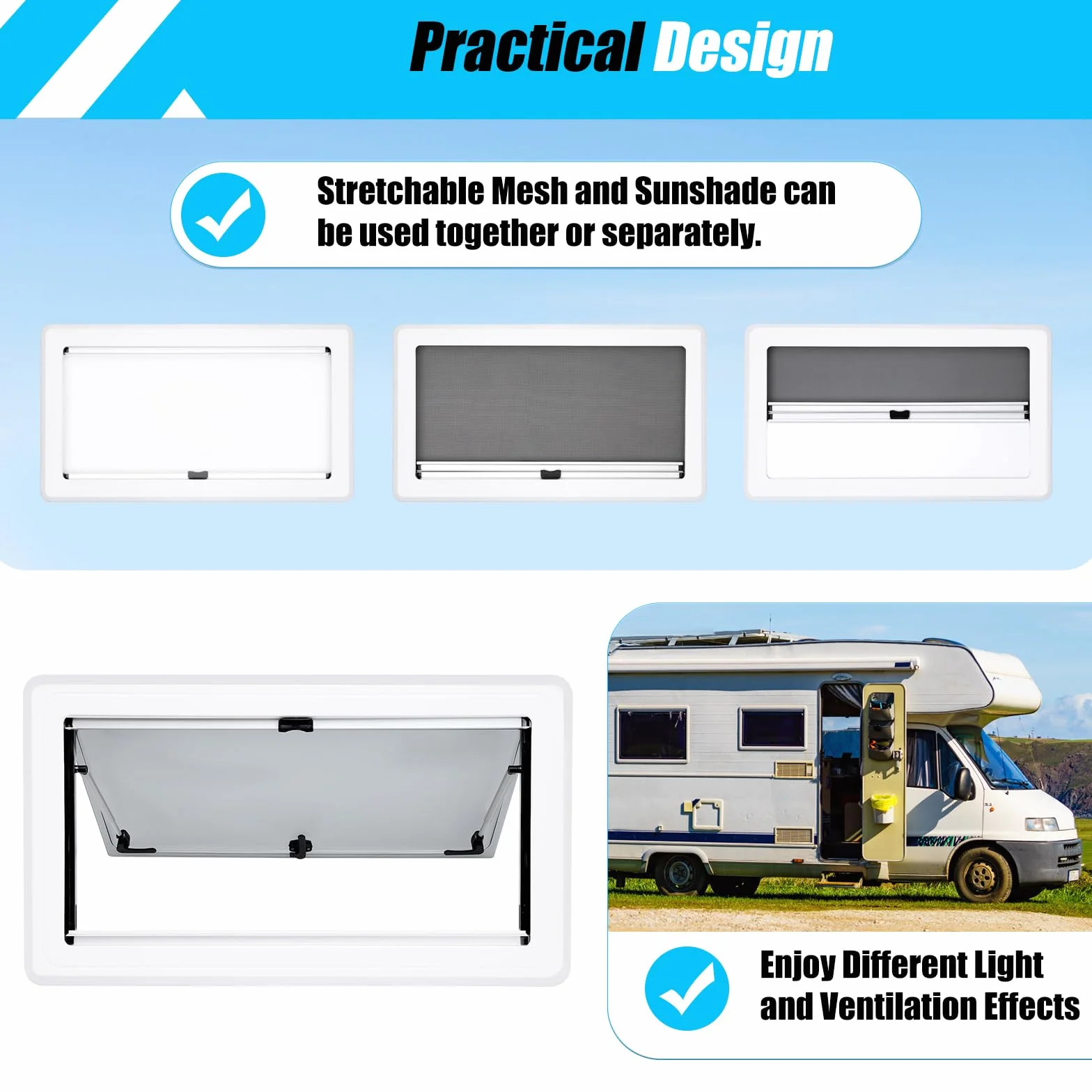 Ventana de autocaravana, 900 x 500 mm, para caravana, fija, para deslizar, ventana plegable externa con estor para RV Kastenwagen Van Camper (900 x 500 mm)