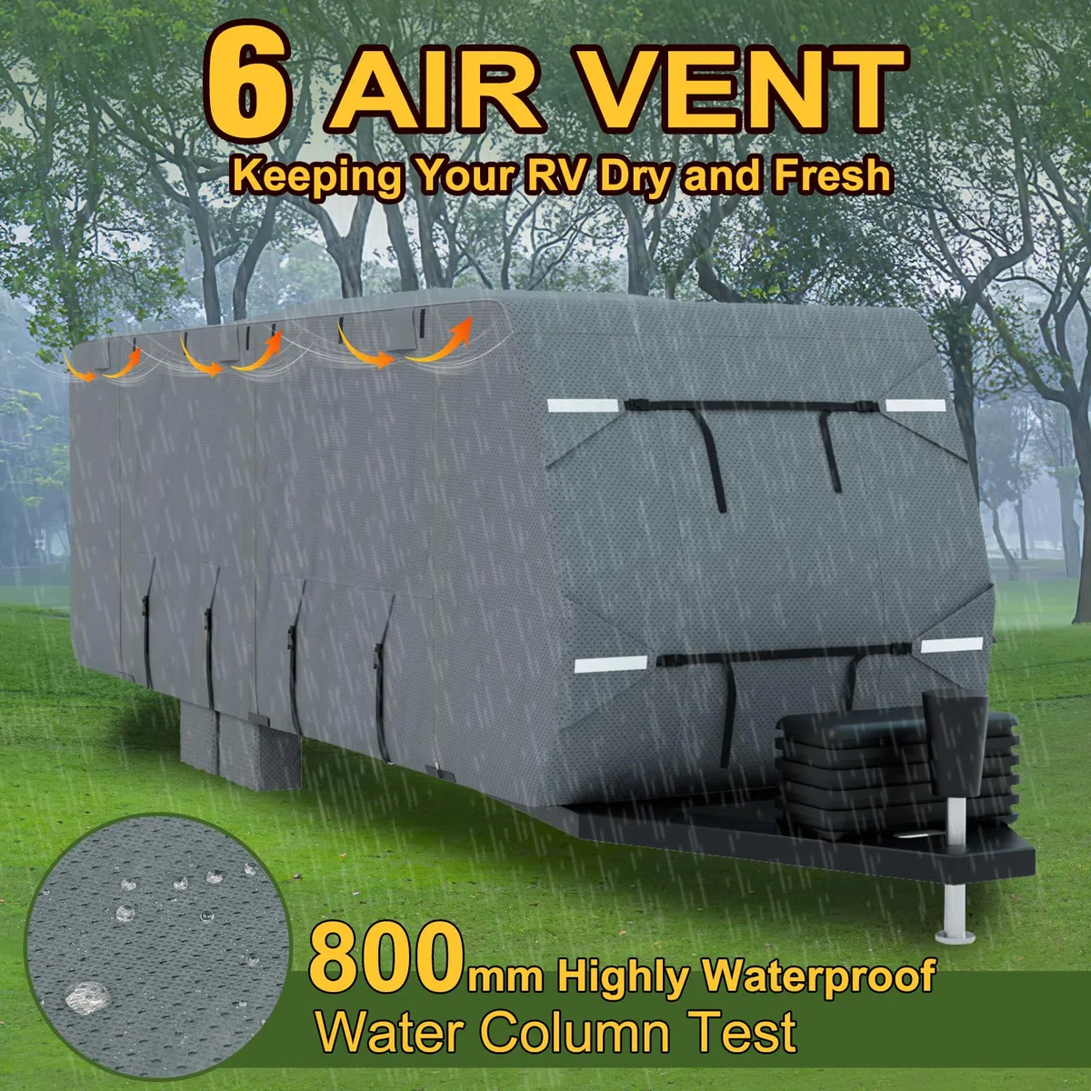 Mofeez Cubierta de Remolque de Viaje, Extra Gruesa Mejorada de 5 Capas para Cubierta de Caravana de 27 a 30 pies, Resistente al Viento, Impermeable, con Parches de reparación Adhesivos, 2 Correas