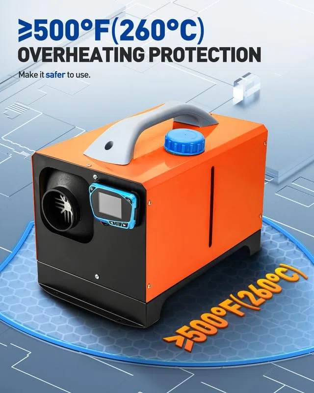 Calefactor de estacionamiento de aire diésel todo en uno de 8 kW y 12 V con interruptor LCD y silenciador para camiones, barcos, remolques, turismos, autocaravanas y furgonetas camper (naranja).