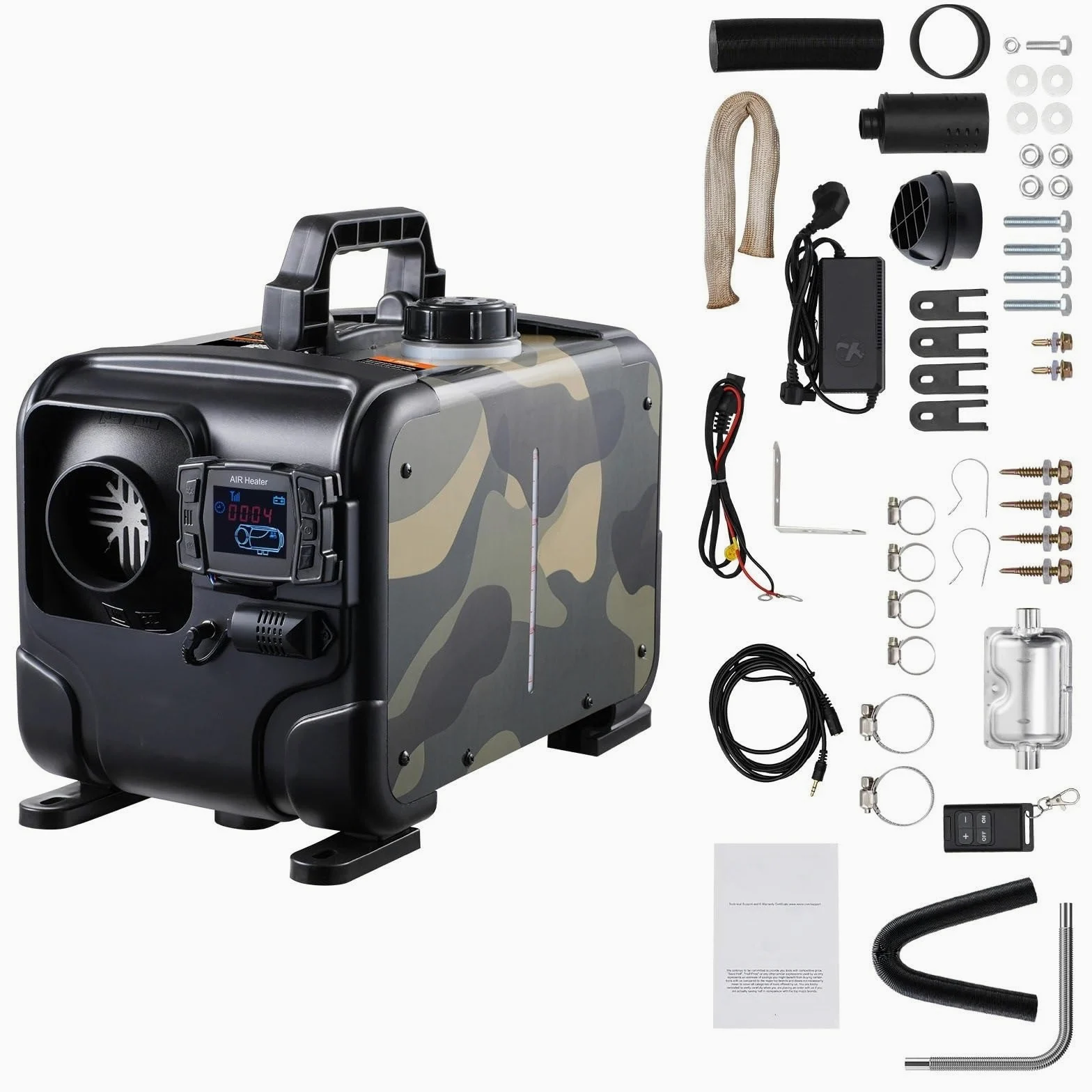 Nocturno Diesel Calentador de Aire diésel Todo en uno de 8 kW, 12 V/24 V, con Bluetooth, Pantalla y Alarma de CO, para cochera y Garaje.