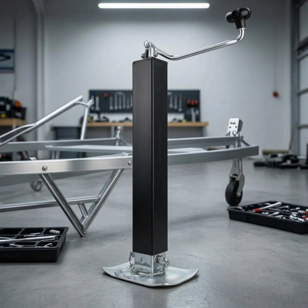 MagiDeal Gato de Remolque Pesado te Pata Elevador con Manual Base 200x150 Mm y Tubo Exterior Negro A Reforzado Altura Regulable 630-1350 Mm Capacidad, Style to 2