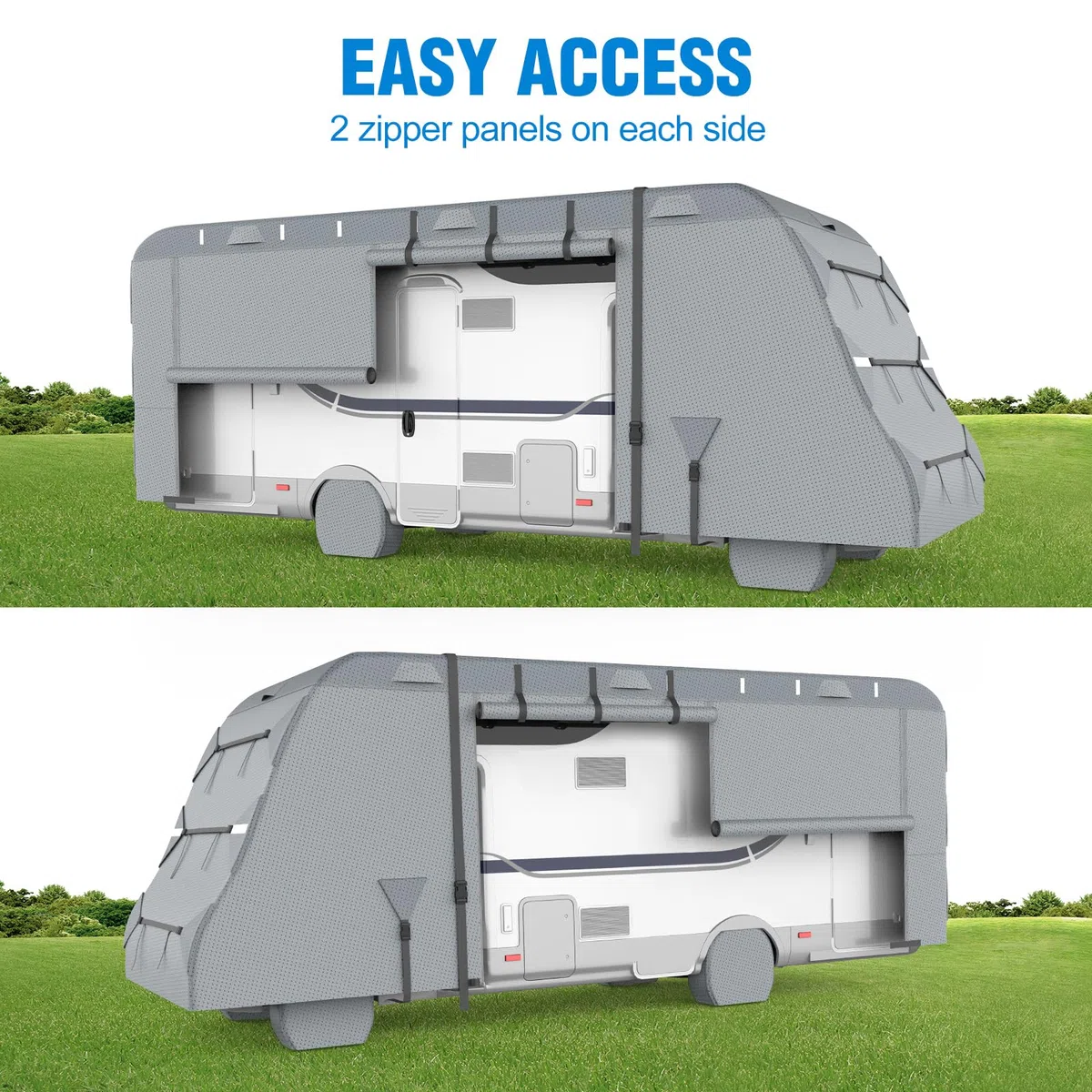 Mofeez Cubierta de 7 Capas para Autocaravana de Clase C de 23 a 26 pies, Impermeable, Anti-UV, Cubierta antidesgarros, Cubierta de Caravana para Invierno con Correas reforzadas y 4 Cubiertas de