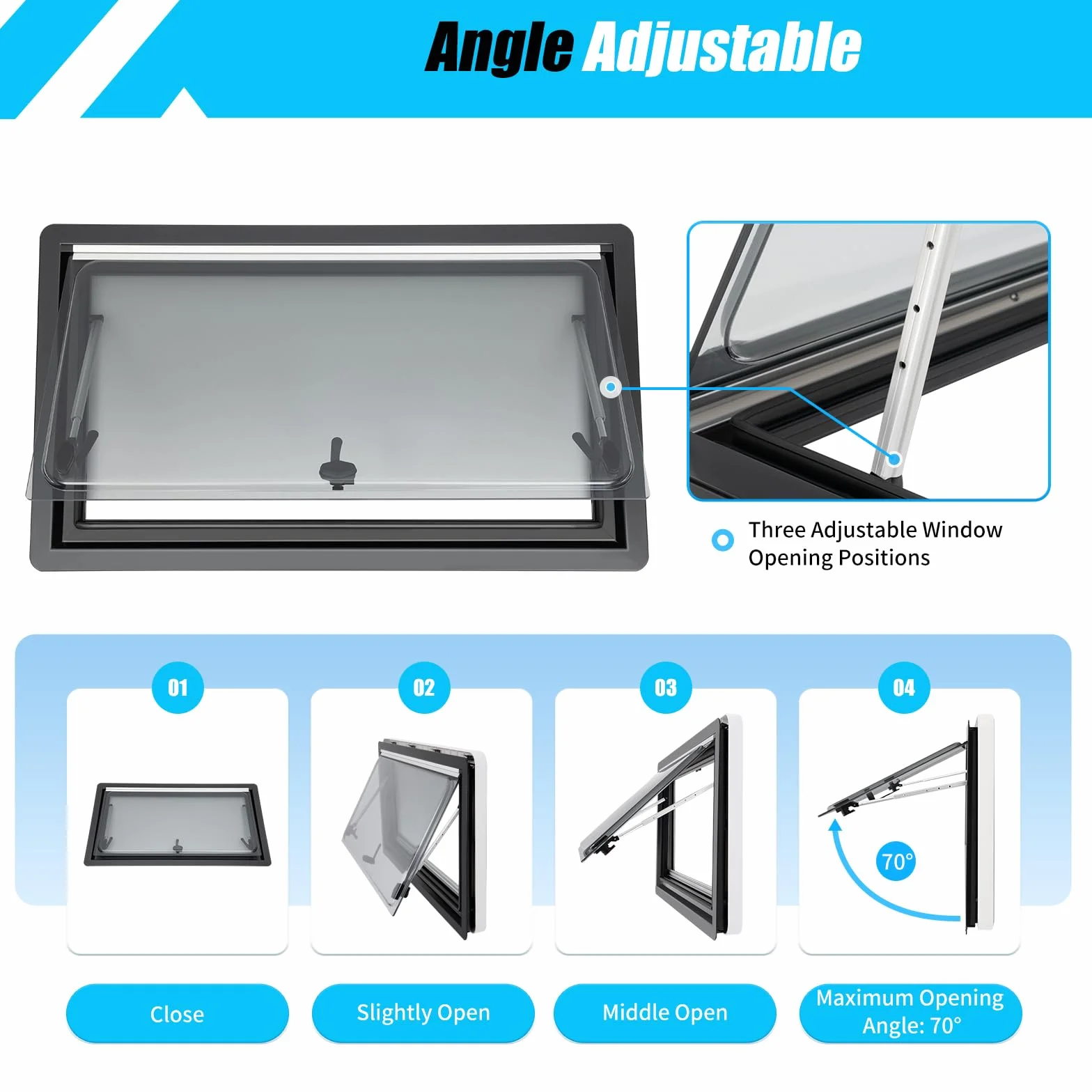Ventana de autocaravana, 900 x 500 mm, para caravana, fija, para deslizar, ventana plegable externa con estor para RV Kastenwagen Van Camper (900 x 500 mm)
