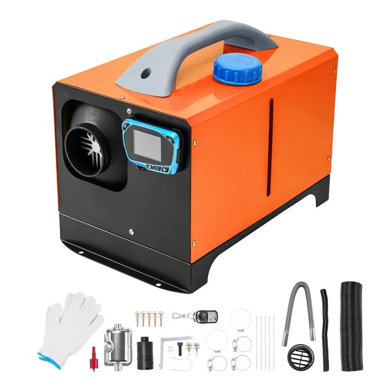 Calefactor de estacionamiento de aire diésel todo en uno de 8 kW y 12 V con interruptor LCD y silenciador para camiones, barcos, remolques, turismos, autocaravanas y furgonetas camper (naranja).