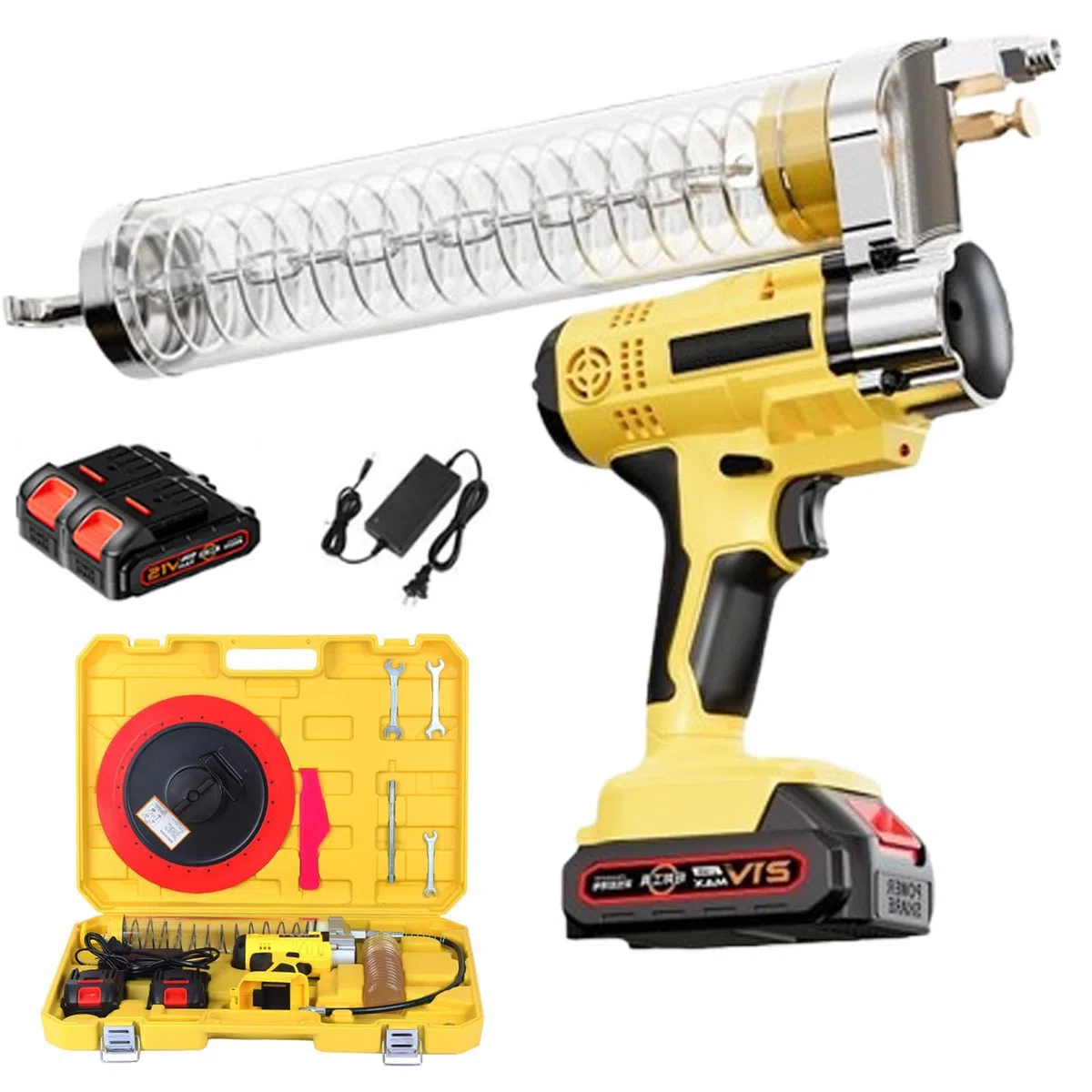 Pistola de grasa de alta presión, eléctrica sin escobillas, 6000-7000 PSI, manguera de 30 cm, mango cómodo, luz LED integrada para aplicaciones industriales y de bricolaje
