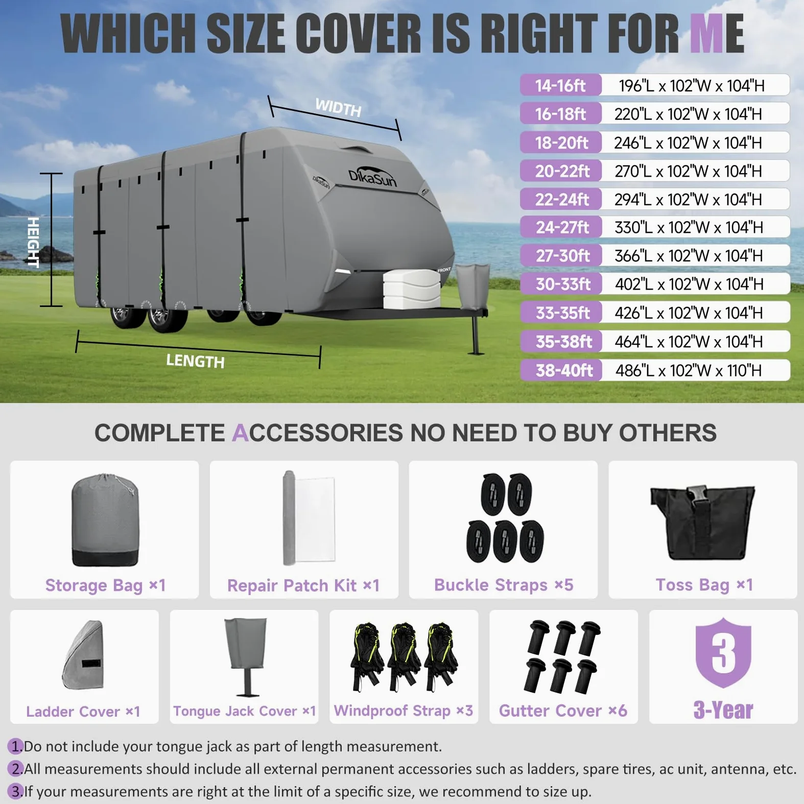 Cubierta para caravana, cubierta de remolque de viaje mejorada de 7 capas para caravana de 18 a 20 pies, cubierta impermeable para transportador de juguetes con cubierta de gato de lengüeta